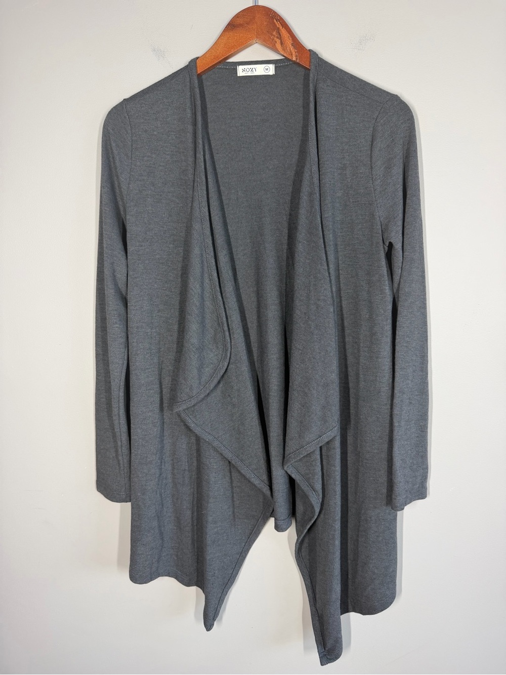 SOZY Charcoal Draped Open-Front Women's Cardigan Sweater, Size M